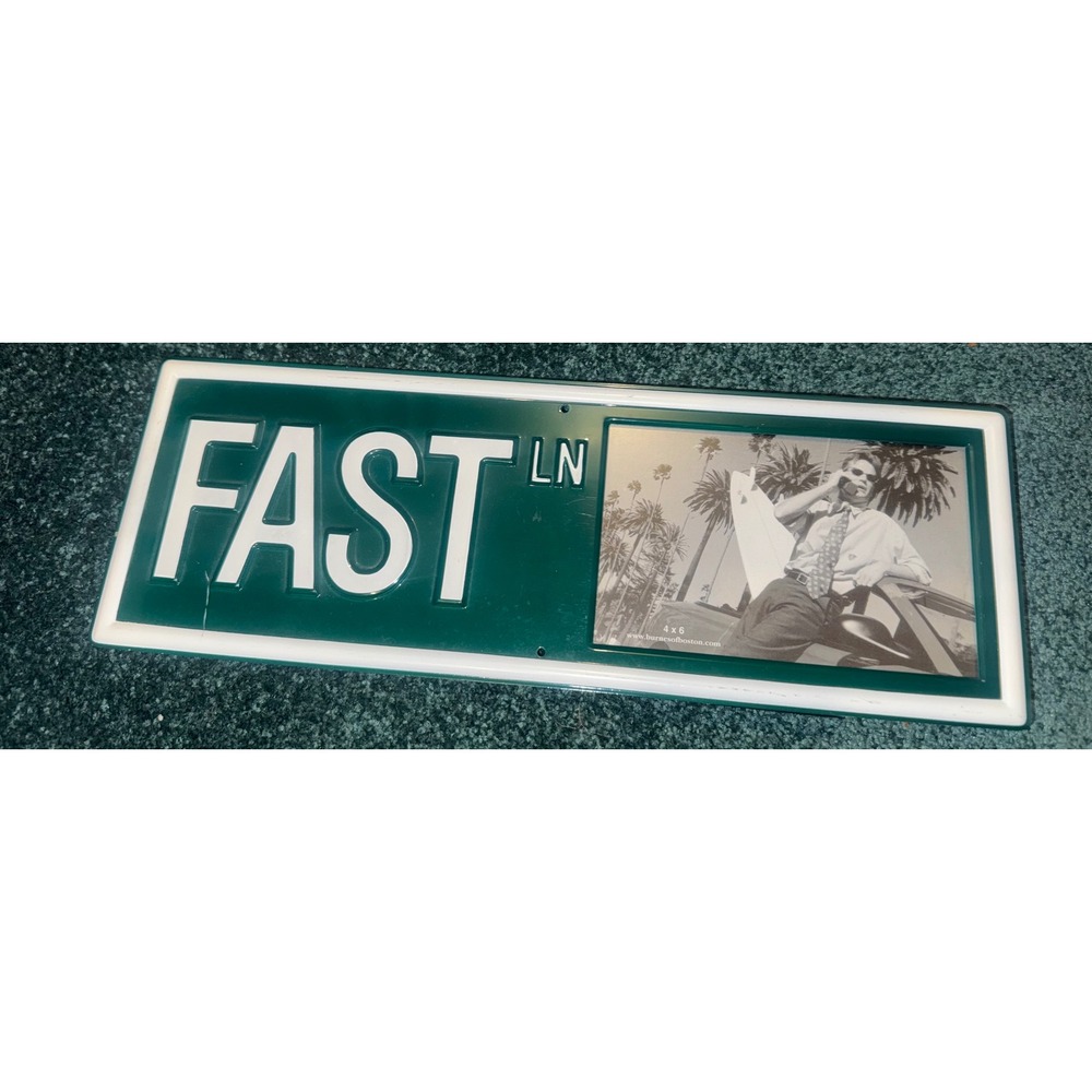 Y2K Vintage Burnes of Boston Fast Ln License Plate Pic Frame 4x6 Green Metal